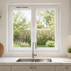 Fenêtre PVC blanc et acajou - 1165 mm x 1070 mm